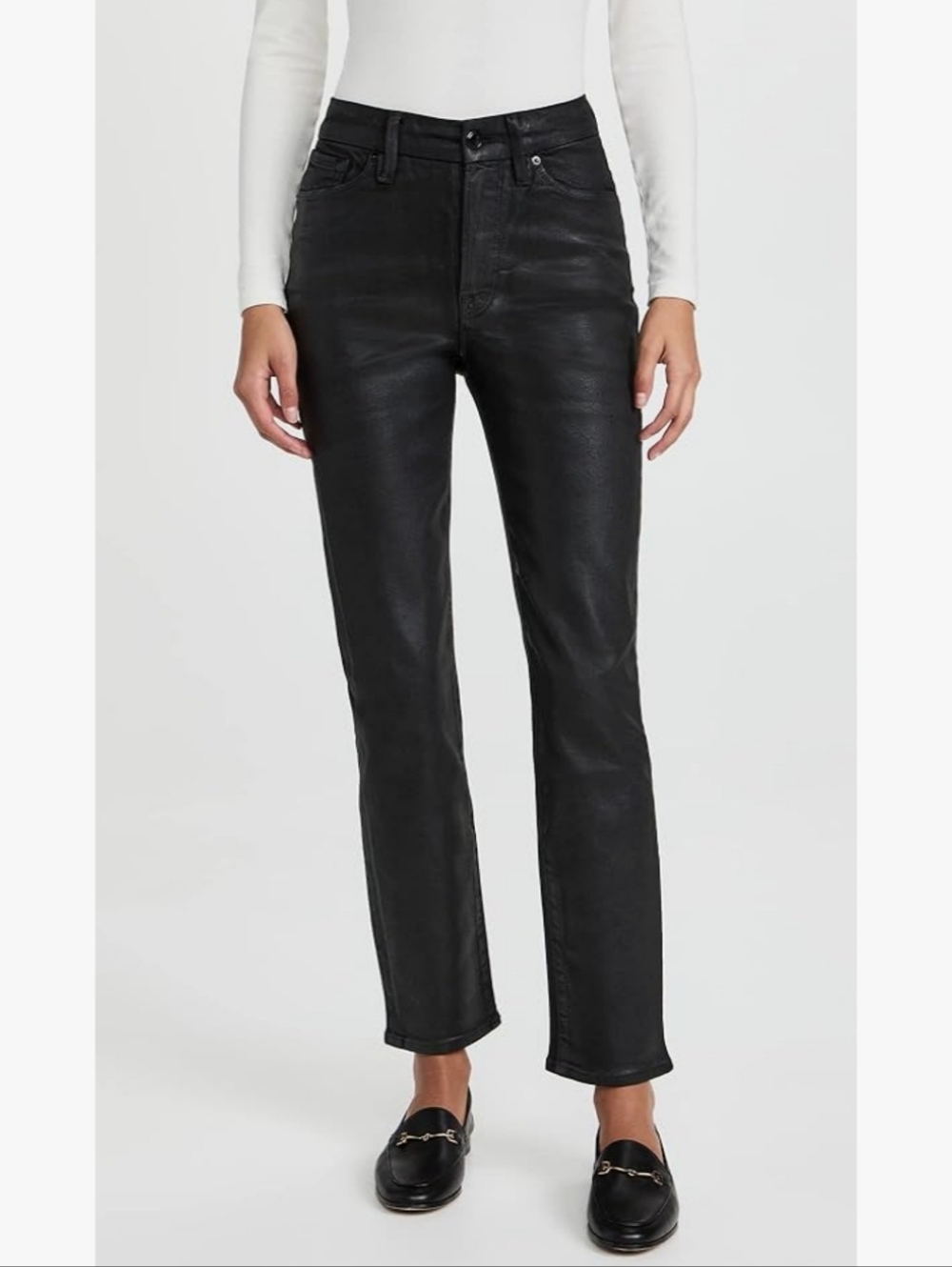 Good American Black Coated Straight-Leg Jeans